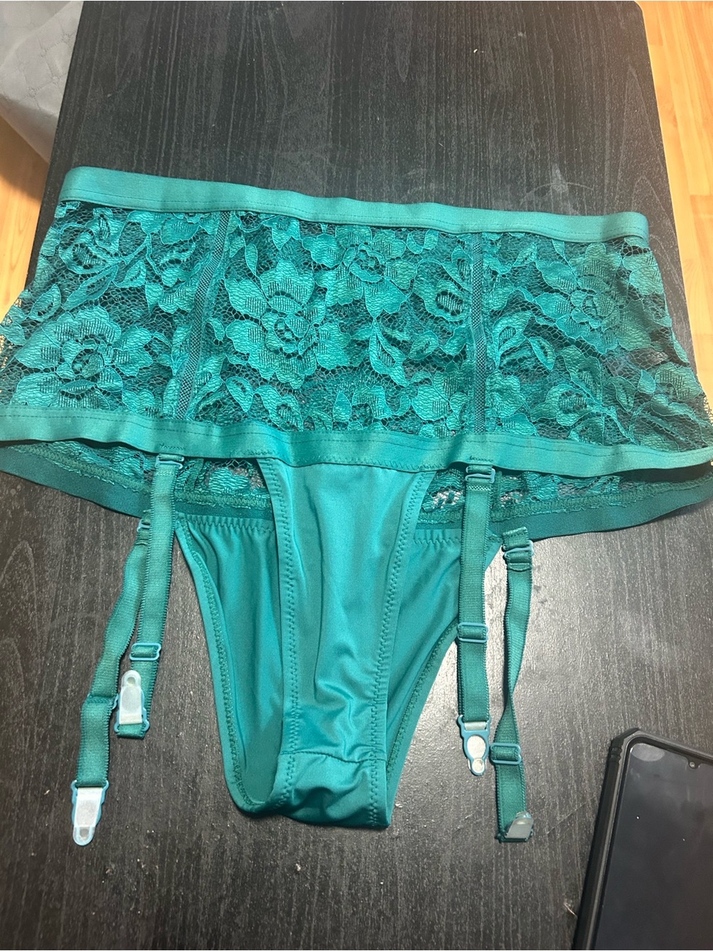 Lace Garter Skirted Panty — Teal
